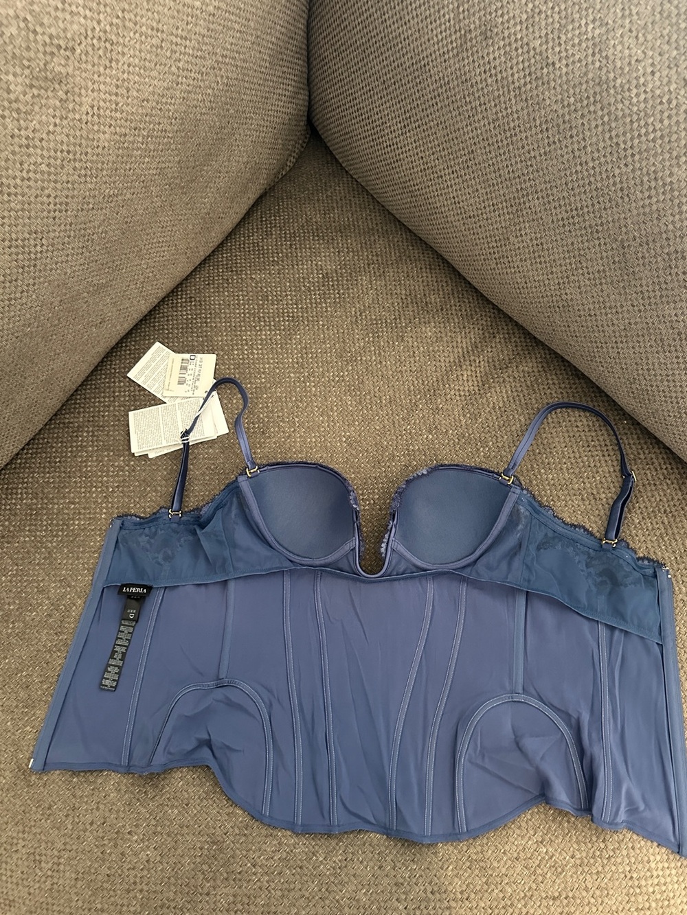 La Perla Blue Silk Lace Bustier Corset Top 34D NWT - Picture 11 of 13